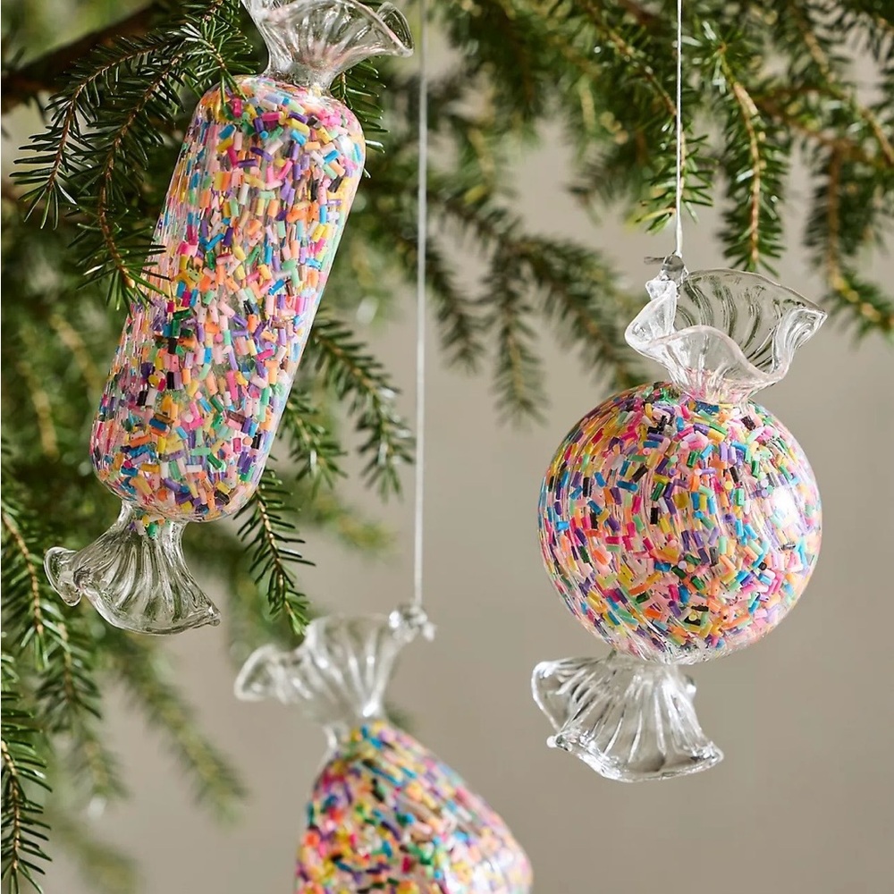 Anthropologie Sprinkle Candy Glass Ornaments Set Of 3 NIP